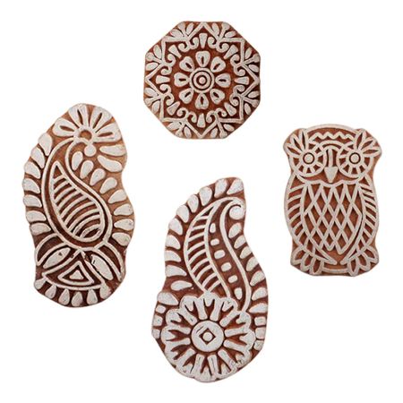 Set of 4 Piece New Mix Wooden Printing Blocks